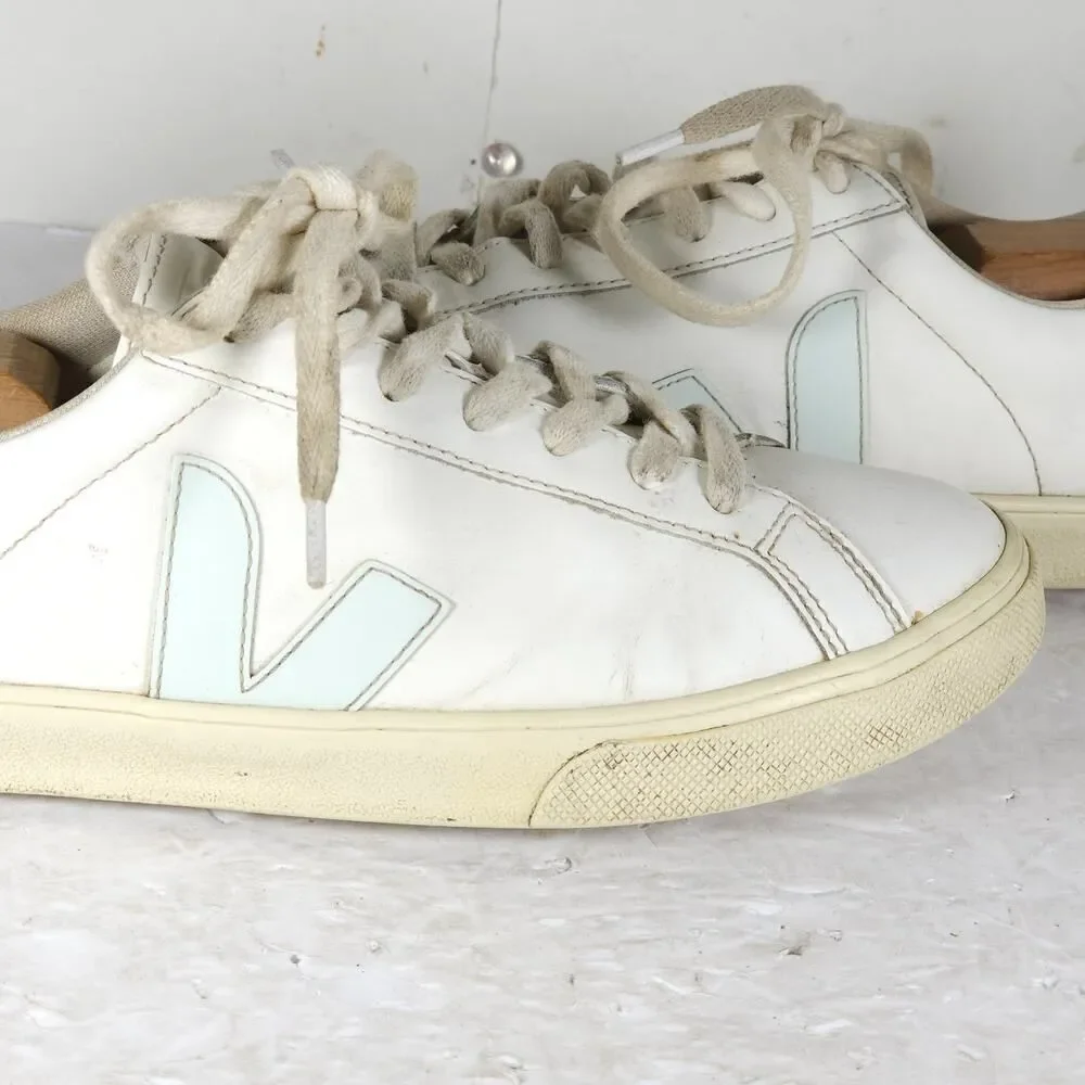 Veja Women's Esplar US 9 White Blue Smooth Leather Low Top Sneakers Shoes